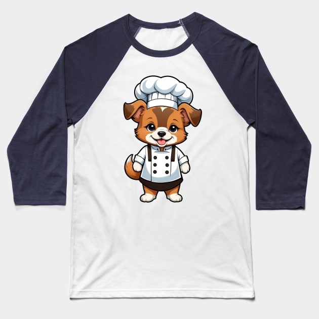 Cute Chef Dog Cartoon Illustration Baseball T-Shirt by Leon Star Shop